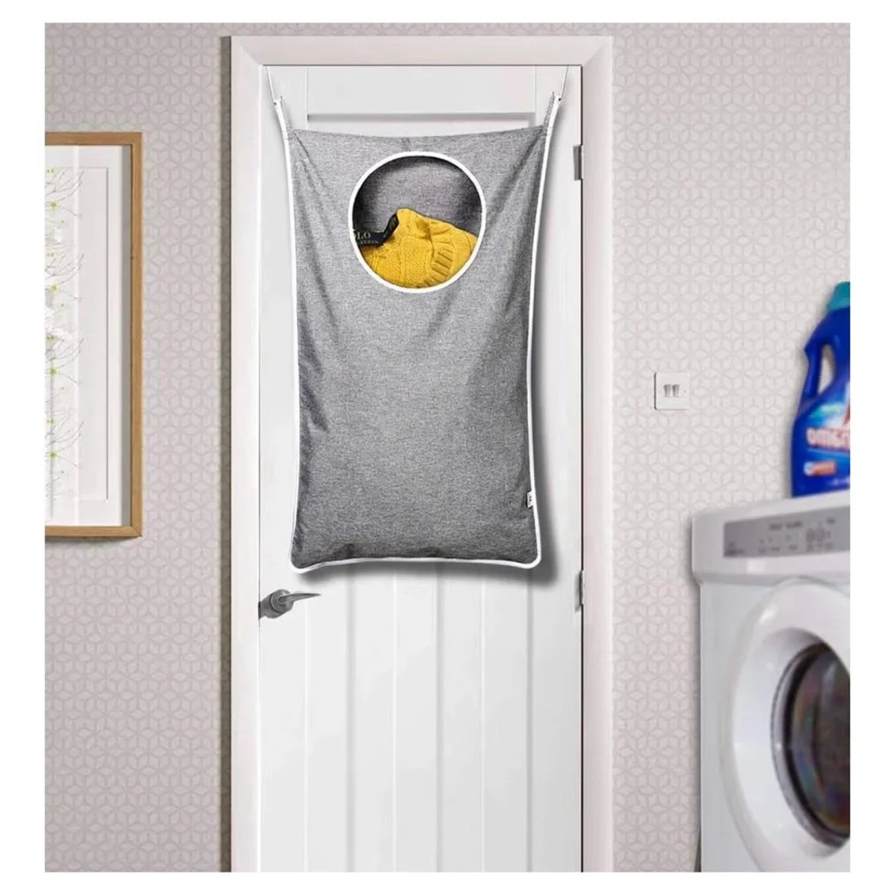 Gray Hanging Laundry Hamper with Hooks (K33)